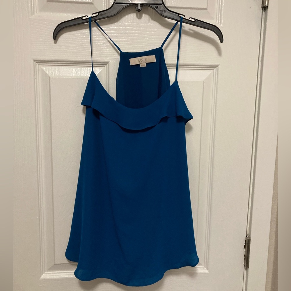LOFT Teal Green Ruffle Medium Camisole Sleeveless Top #Q